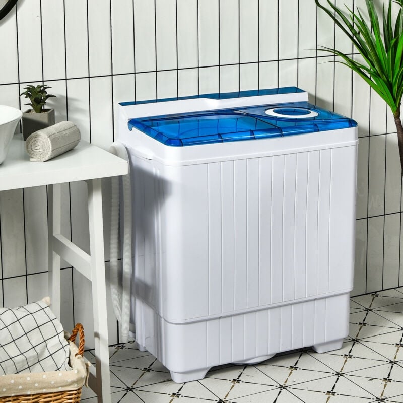 26 Pound Portable Semi-automatic Washing Machine with Built-in Drain Pump, Blue Washing Machines   at Gallery Canada