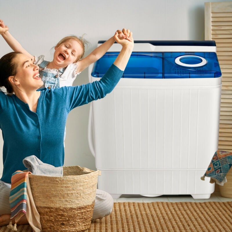 26 Pound Portable Semi-automatic Washing Machine with Built-in Drain Pump, Blue Washing Machines   at Gallery Canada