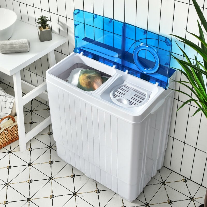 26 Pound Portable Semi-automatic Washing Machine with Built-in Drain Pump, Blue Washing Machines   at Gallery Canada