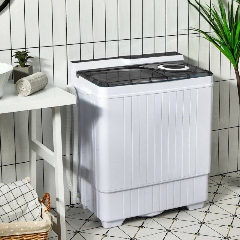 26 Pound Portable Semi-automatic Washing Machine with Built-in Drain Pump, Gray Washing Machines   at Gallery Canada