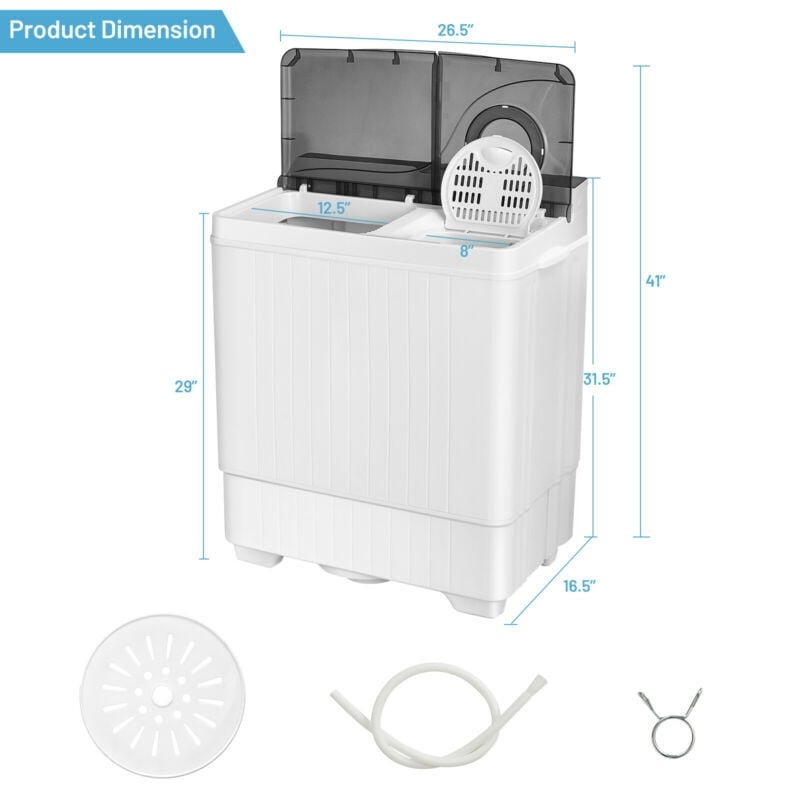 26 Pound Portable Semi-automatic Washing Machine with Built-in Drain Pump, Gray Washing Machines   at Gallery Canada