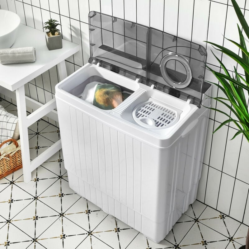 26 Pound Portable Semi-automatic Washing Machine with Built-in Drain Pump, Gray Washing Machines   at Gallery Canada