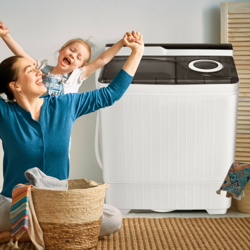 26 Pound Portable Semi-automatic Washing Machine with Built-in Drain Pump, Gray Washing Machines   at Gallery Canada