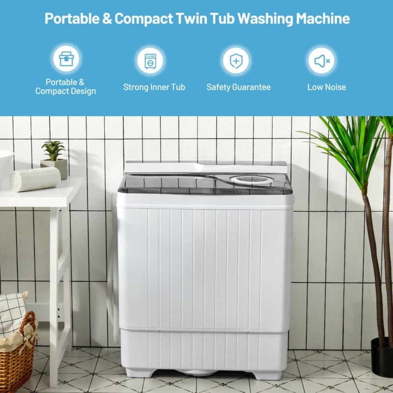 26 Pound Portable Semi-automatic Washing Machine with Built-in Drain Pump, Gray Washing Machines   at Gallery Canada