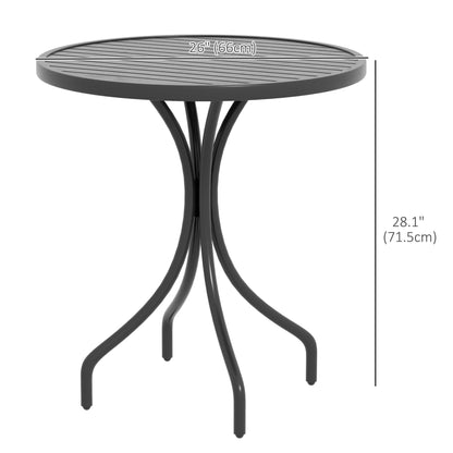 26" Round Patio Table, Outdoor Side Table with Steel Frame and Slat Tabletop for Garden, Balcony, Black Patio Side Tables   at Gallery Canada