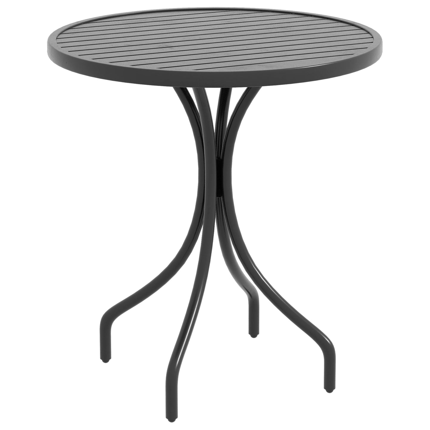 26" Round Patio Table, Outdoor Side Table with Steel Frame and Slat Tabletop for Garden, Balcony, Black Patio Side Tables Black  at Gallery Canada