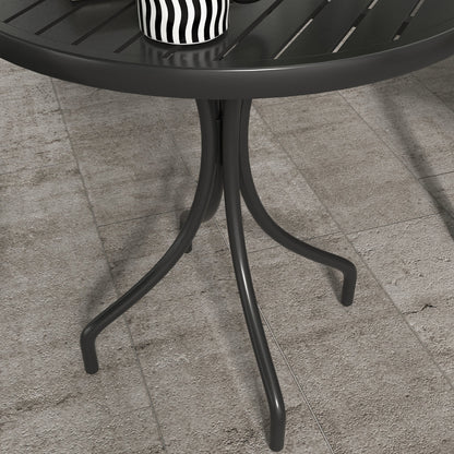 26" Round Patio Table, Outdoor Side Table with Steel Frame and Slat Tabletop for Garden, Balcony, Black Patio Side Tables   at Gallery Canada