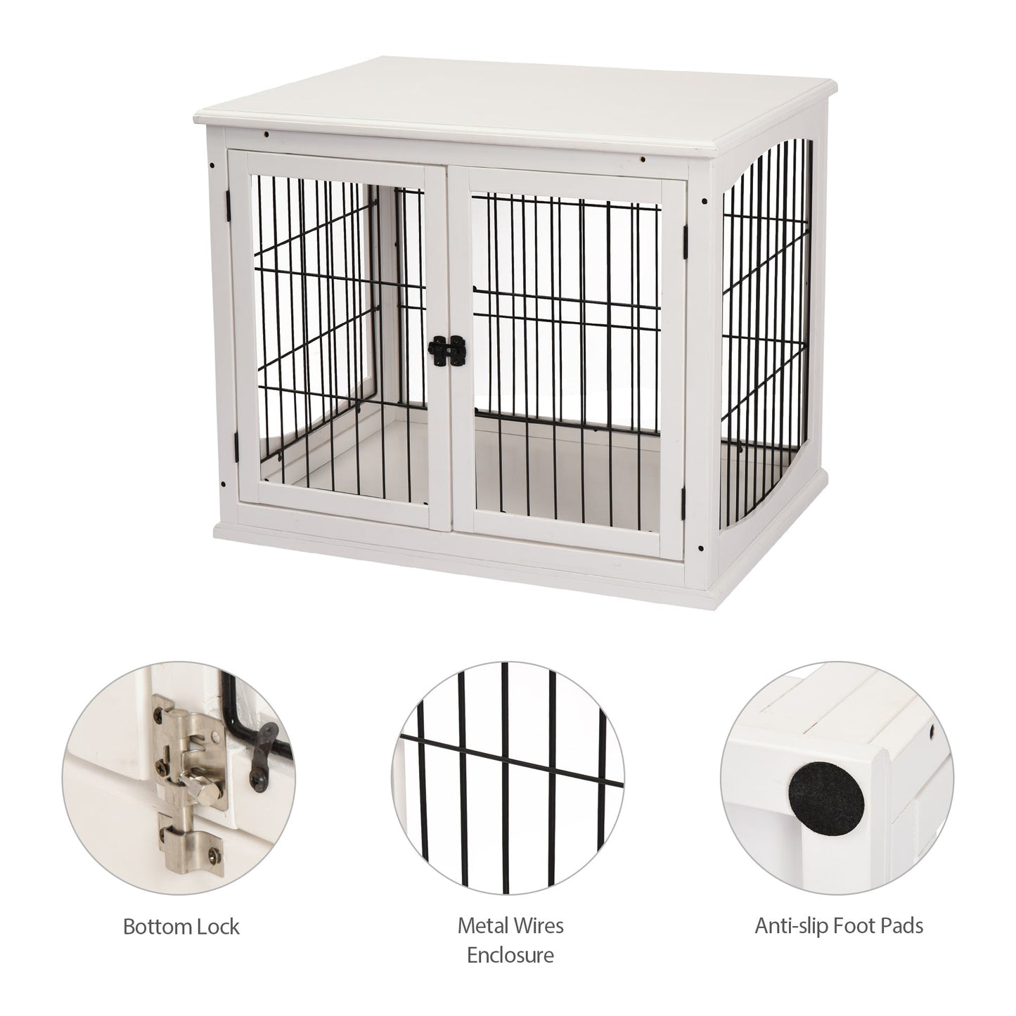 26'' Wooden Decorative Dog Cage Pet Crate Kennel with Double Door Entrance &; a Simple Modern Design, White Houses, Kennels & Pens   at Gallery Canada