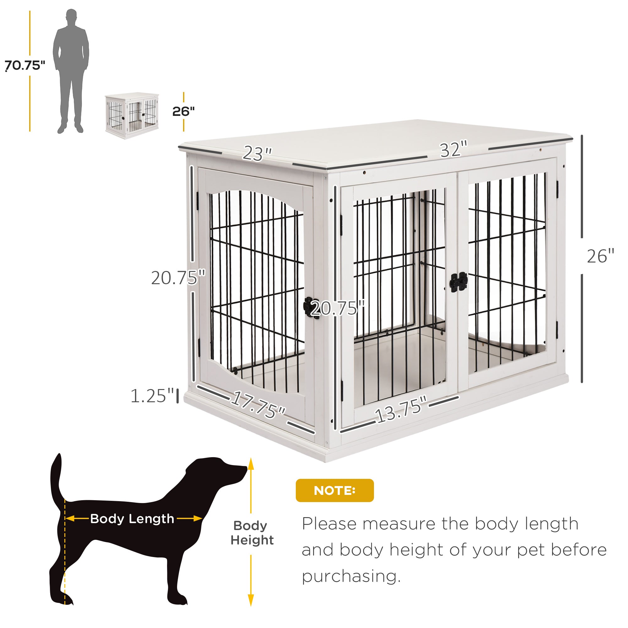 26'' Wooden Decorative Dog Cage Pet Crate Kennel with Double Door Entrance &; a Simple Modern Design, White Houses, Kennels & Pens   at Gallery Canada