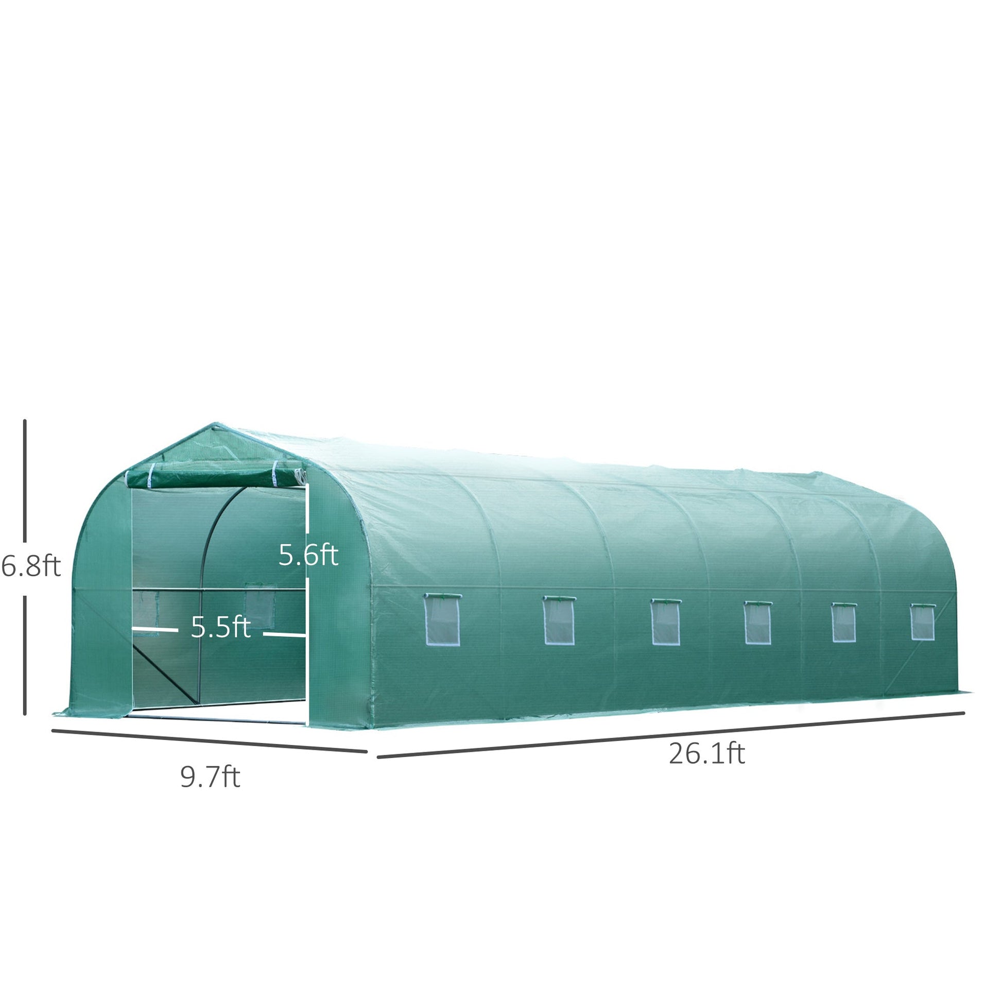 26' x 10' x 7' Large Steeple Walk-in Greenhouse Outdoor Garden Plant Seed Tunnel Grow Tent Steel Frame, Green Walk In Greenhouses   at Gallery Canada