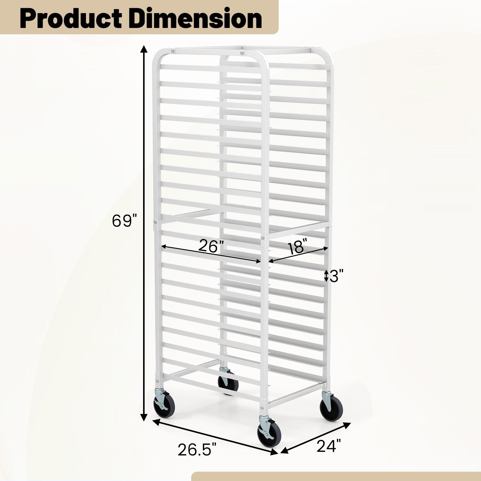 26 x 20 x 70 Inch 20 Sheet Aluminum Pan Rolling Bakery Rack, Silver Baker's Racks   at Gallery Canada