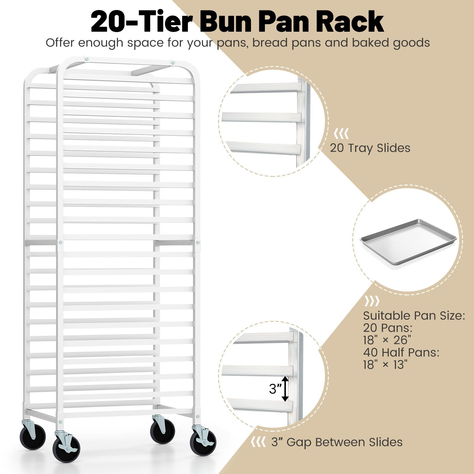 26 x 20 x 70 Inch 20 Sheet Aluminum Pan Rolling Bakery Rack, Silver Baker's Racks   at Gallery Canada