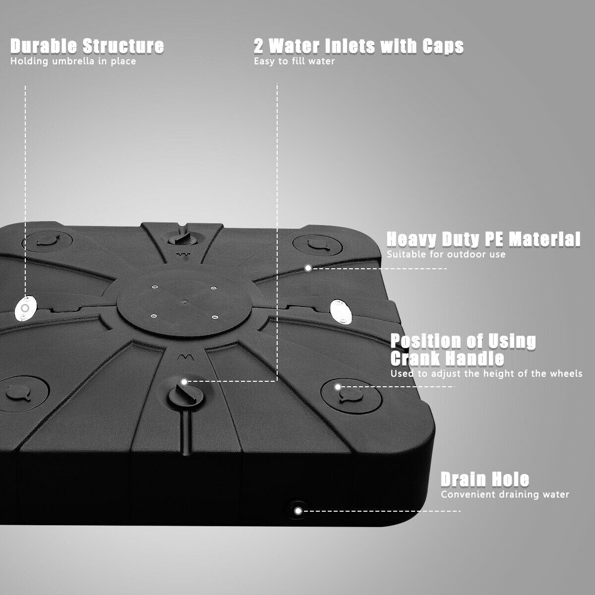 260 lbs Offset Patio Umbrella Base with Wheels Sand Water Filled, Black Outdoor Umbrella Bases   at Gallery Canada