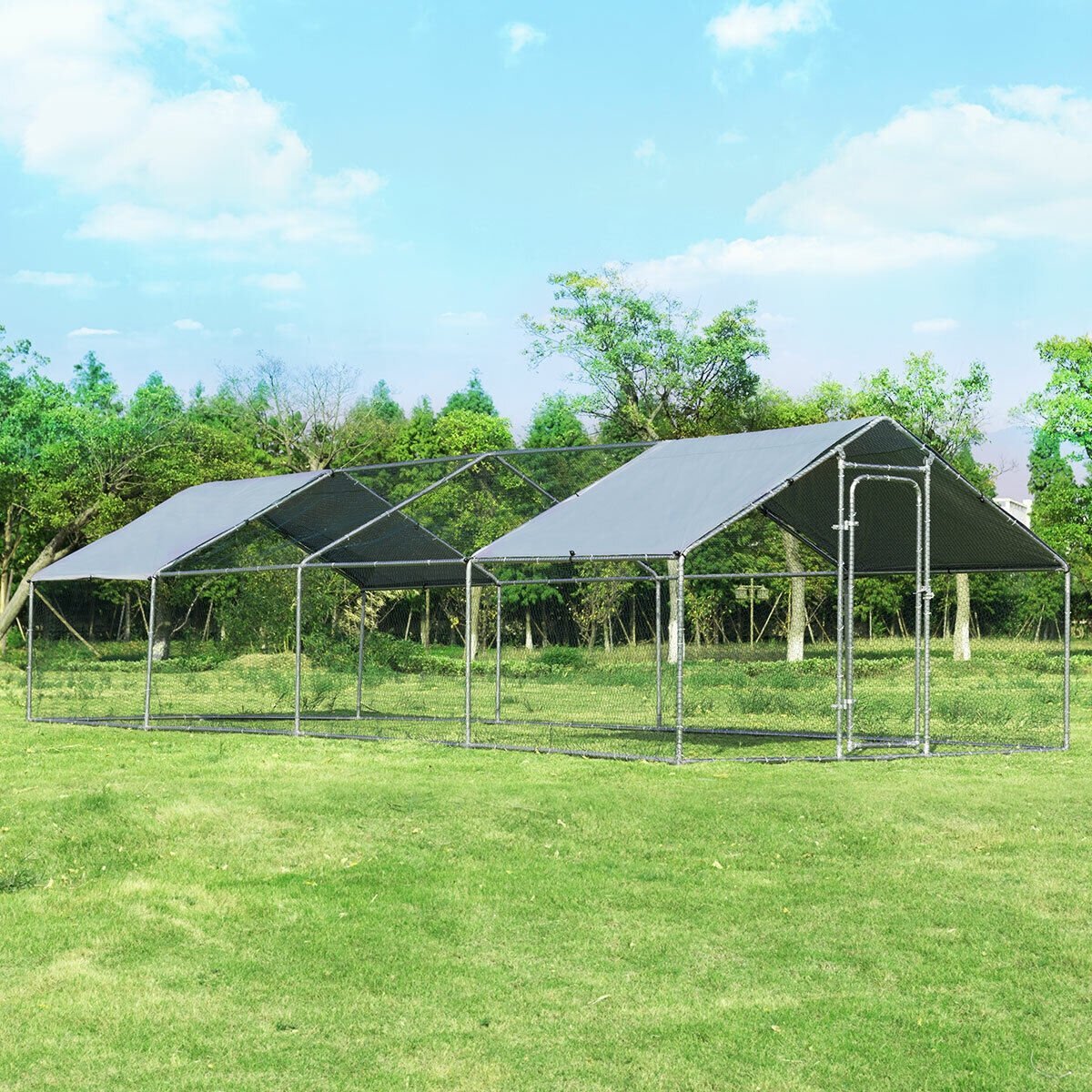 26.2 x 9.5 ft Large Walk-In Chicken Coop with Roof Cover, Silver Chicken Coops   at Gallery Canada