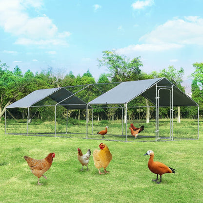 26.2 x 9.5 ft Large Walk-In Chicken Coop with Roof Cover, Silver Chicken Coops   at Gallery Canada