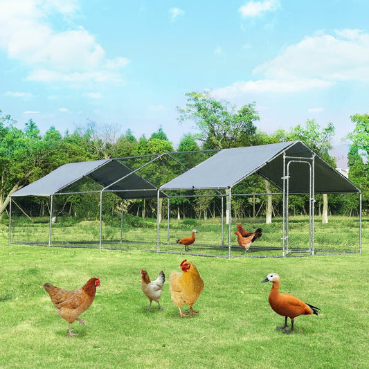 26.2 x 9.5 ft Large Walk-In Chicken Coop with Roof Cover, Silver Chicken Coops   at Gallery Canada