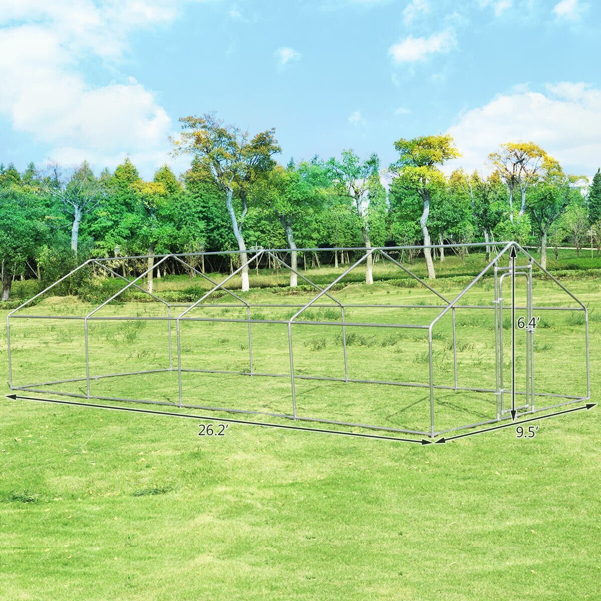 26.2 x 9.5 ft Large Walk-In Chicken Coop with Roof Cover, Silver Chicken Coops   at Gallery Canada