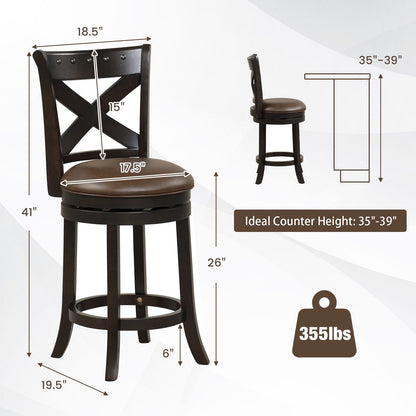 26"/31" Swivel Bar Stool with Curved Backrest PU Leather Seat and Footrest-26 inches, Brown Bar Stools   at Gallery Canada