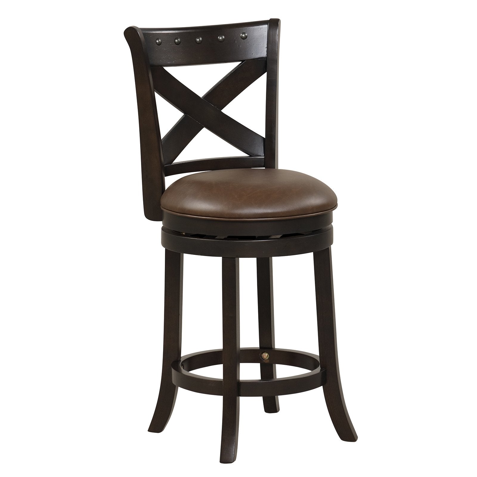 26"/31" Swivel Bar Stool with Curved Backrest PU Leather Seat and Footrest-26 inches, Brown Bar Stools   at Gallery Canada