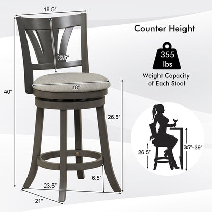 26.5"/30.5" Swivel Bar Stool with Backrest Soft Cushioned Seat and Footrest Gray-26.5 inches, Gray Bar Stools   at Gallery Canada