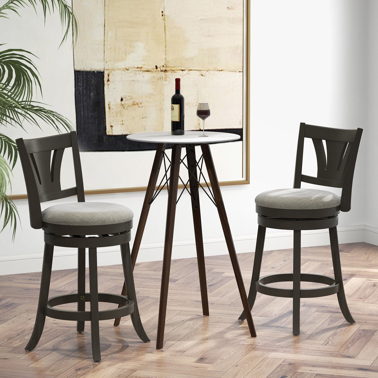 26.5"/30.5" Swivel Bar Stool with Backrest Soft Cushioned Seat and Footrest Gray-26.5 inches, Gray Bar Stools   at Gallery Canada