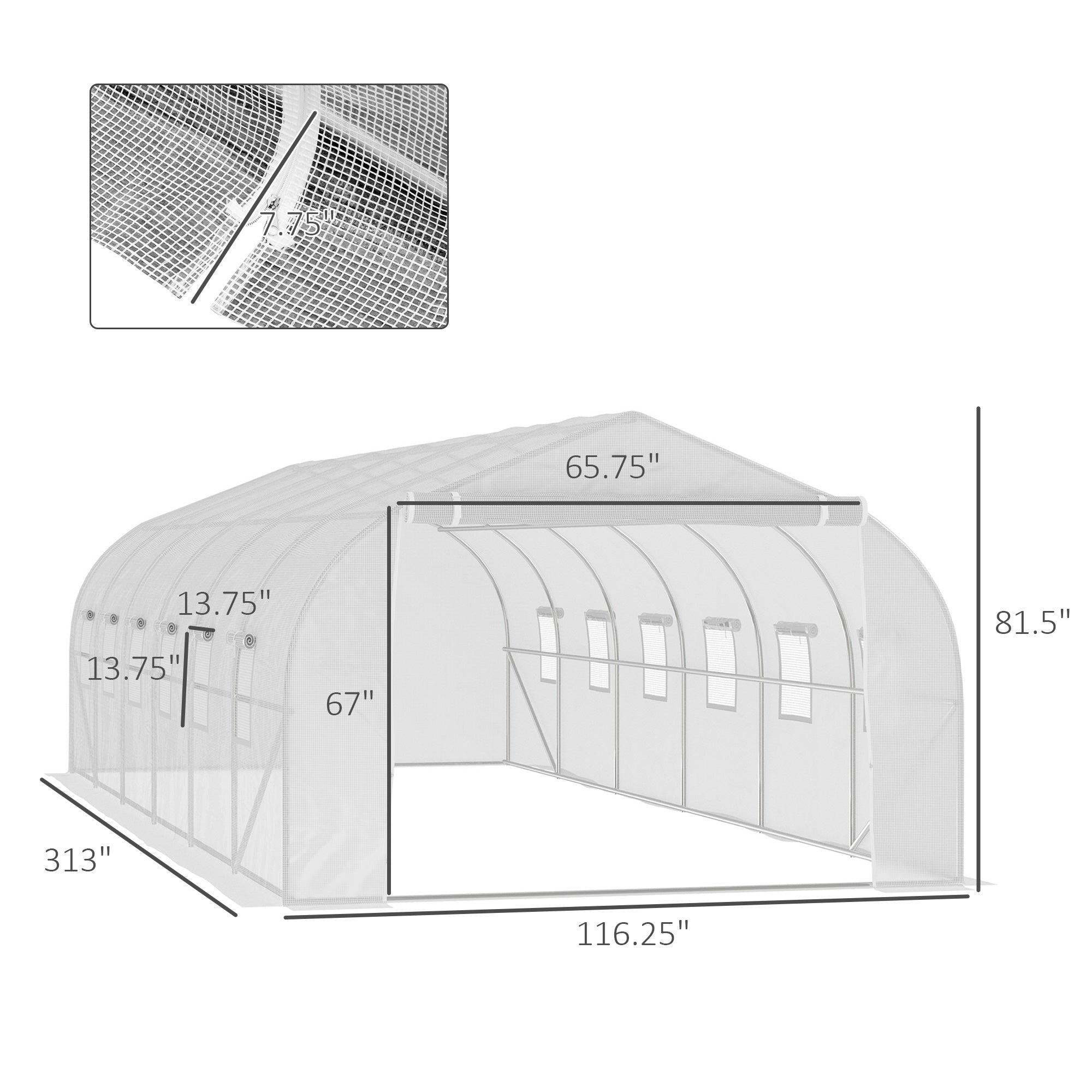 26'L x 10'W x 6.8' H Large Steeple Walk-In Greenhouse Outdoor Garden Plant Seed Tunnel Grow Tent Premium Steel Frame White Tunnel Greenhouses   at Gallery Canada