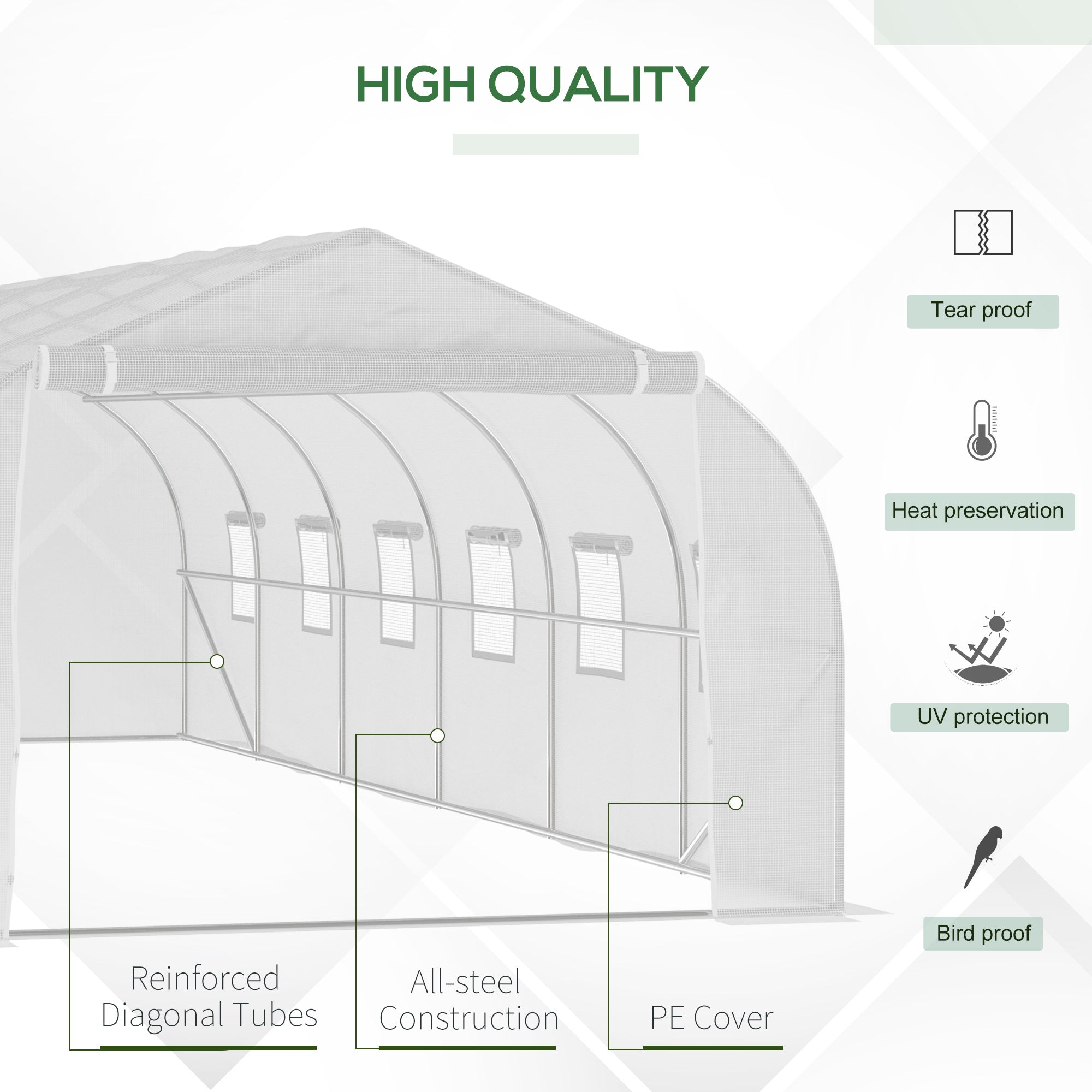 26'L x 10'W x 6.8' H Large Steeple Walk-In Greenhouse Outdoor Garden Plant Seed Tunnel Grow Tent Premium Steel Frame White Tunnel Greenhouses   at Gallery Canada