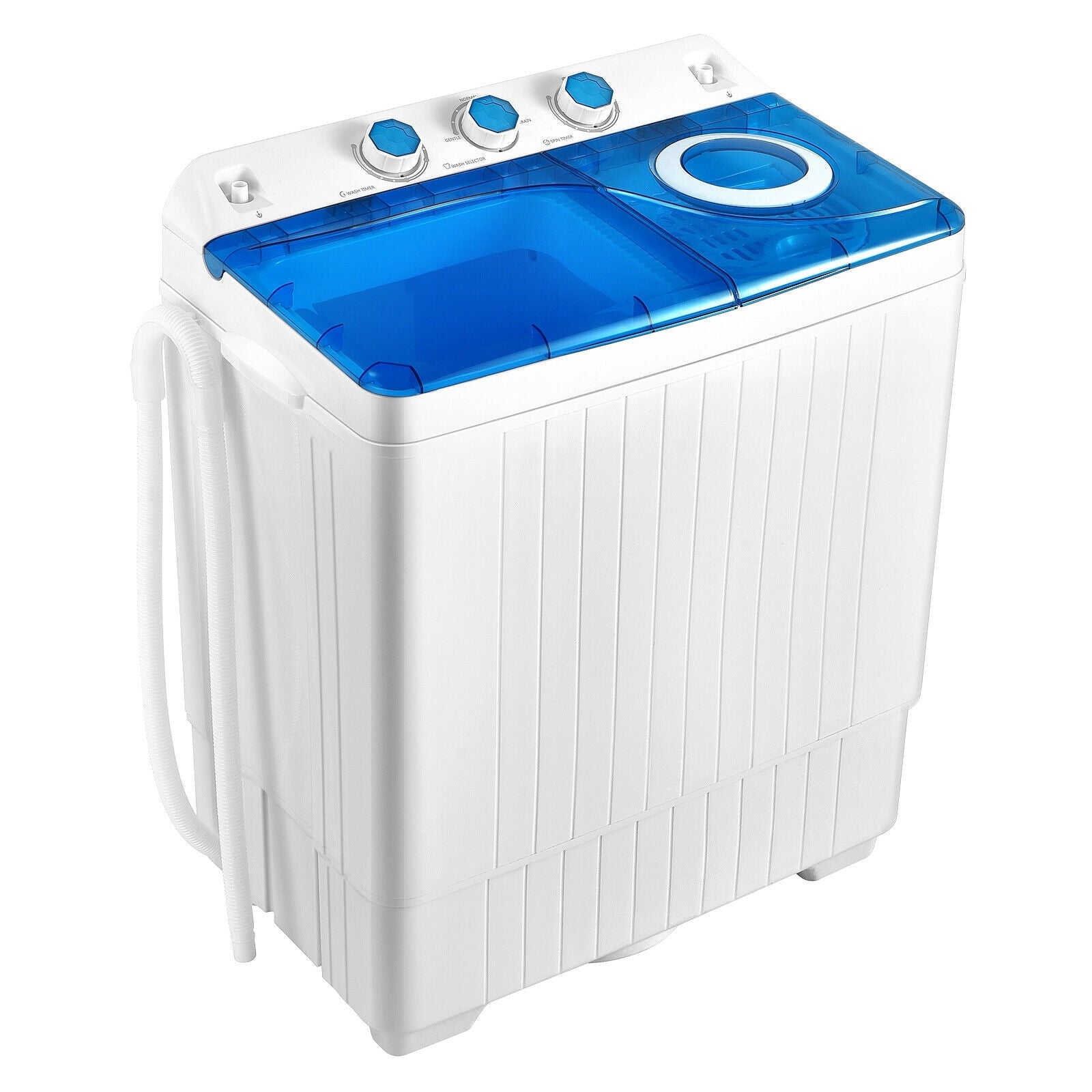 26lbs Portable Semi-Automatic Twin Tub Washing Machine with Drain Pump, Blue Washing Machines   at Gallery Canada