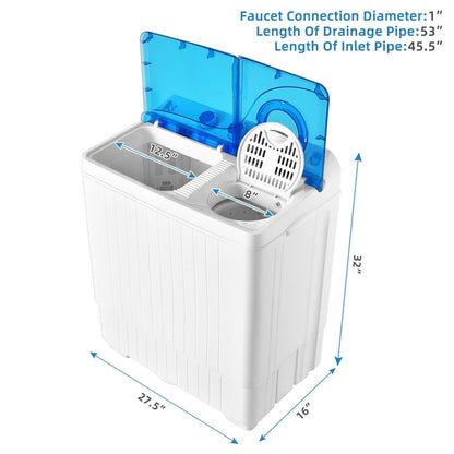 26lbs Portable Semi-Automatic Twin Tub Washing Machine with Drain Pump, Blue Washing Machines   at Gallery Canada