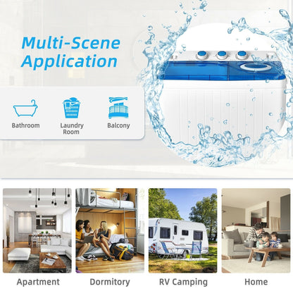 26lbs Portable Semi-Automatic Twin Tub Washing Machine with Drain Pump, Blue Washing Machines   at Gallery Canada