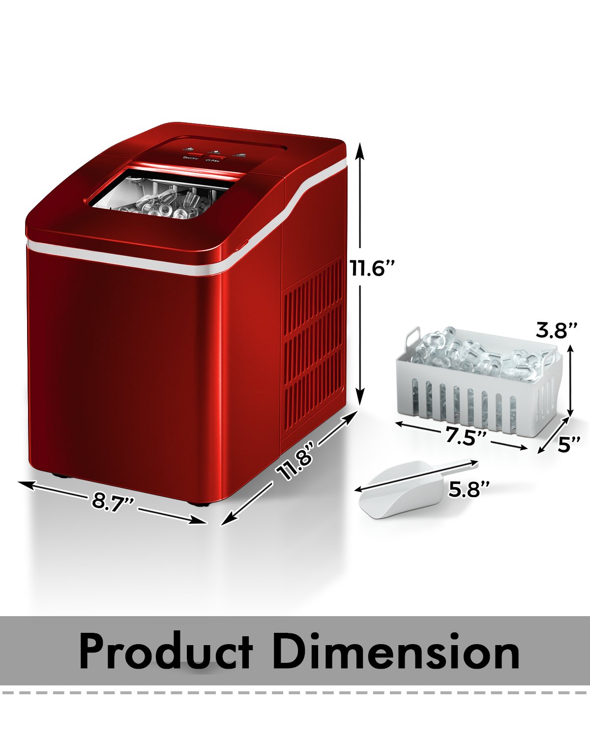 26lbs/24h Portable Countertop Ice Maker Machine with Scoop 9 Ice Cubes Ready in 8 minutes, Red Ice Makers   at Gallery Canada