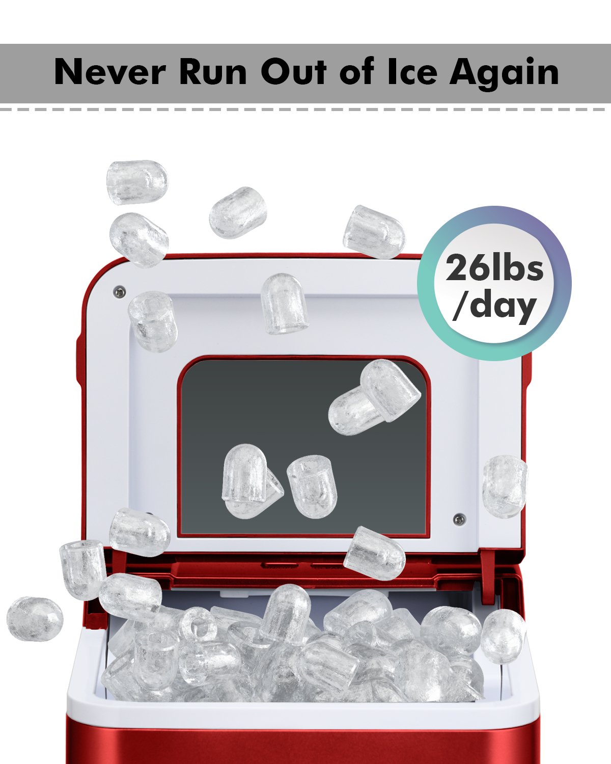 26lbs/24h Portable Countertop Ice Maker Machine with Scoop 9 Ice Cubes Ready in 8 minutes, Red Ice Makers   at Gallery Canada