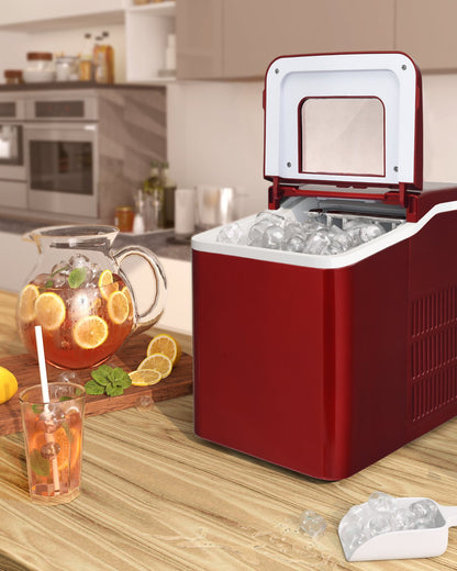 26lbs/24h Portable Countertop Ice Maker Machine with Scoop 9 Ice Cubes Ready in 8 minutes, Red Ice Makers   at Gallery Canada