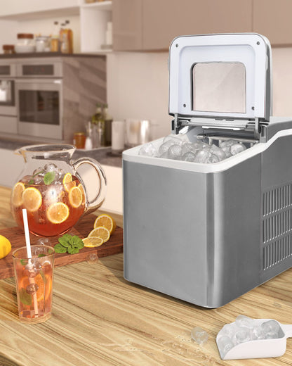 26lbs/24h Portable Countertop Ice Maker Machine with Scoop 9 Ice Cubes Ready in 8 minutes, Silver Ice Makers   at Gallery Canada