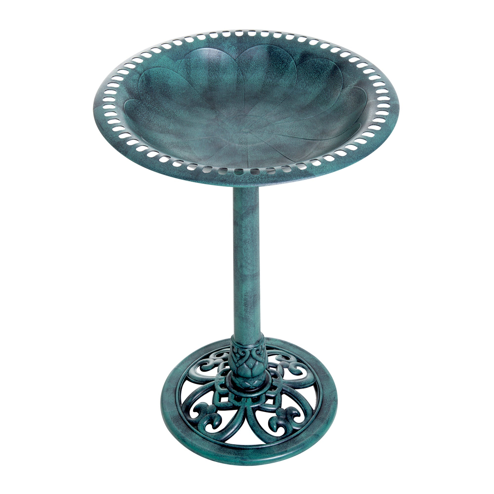 27'' Bird Bath Outdoor Resin Decor with Fleur De Lis Pattern, Time-Worn Finish Garden Decor Verdigris (Green)  at Gallery Canada