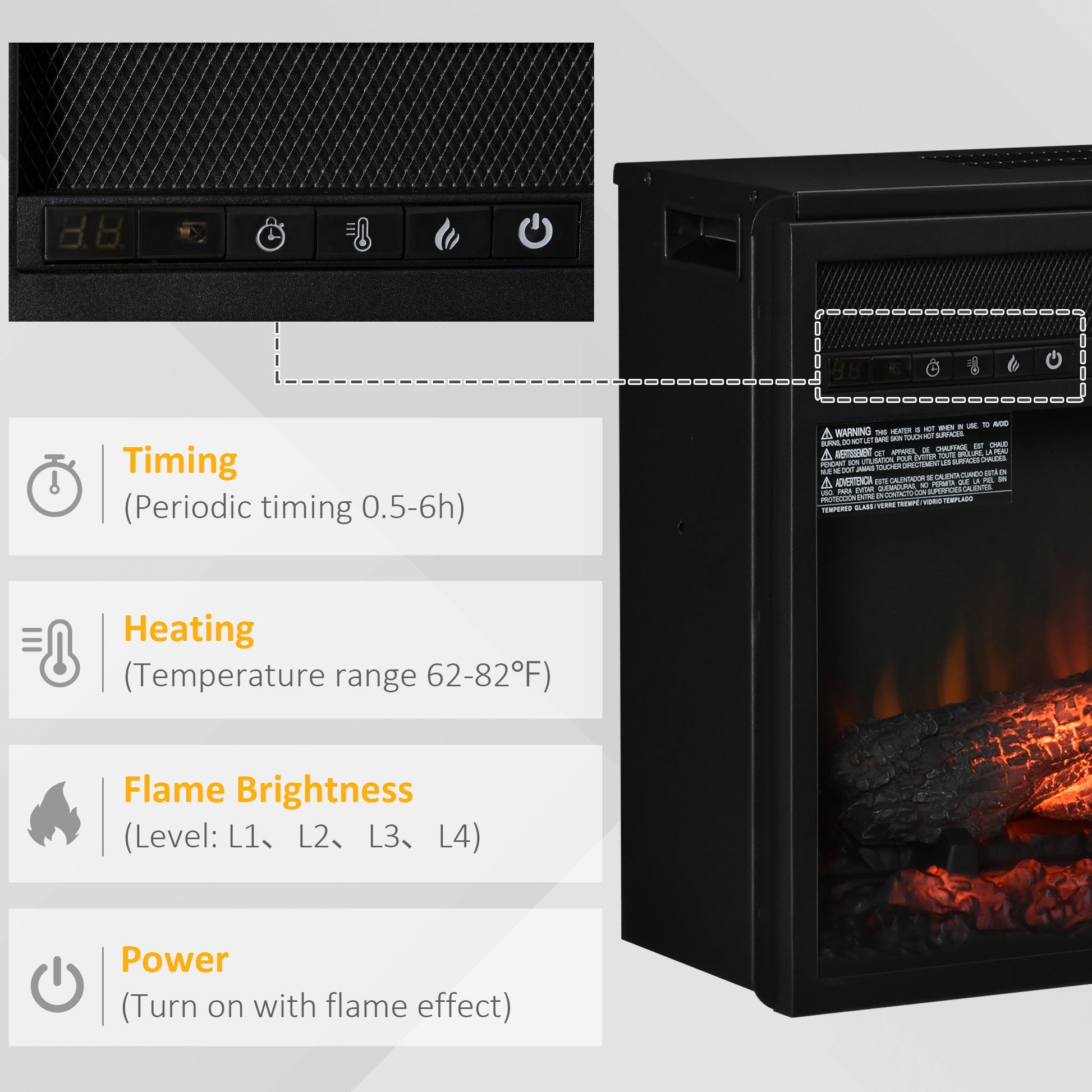 27" Electric Fireplace Insert with Heater 1400W, Black Electric Fireplaces   at Gallery Canada