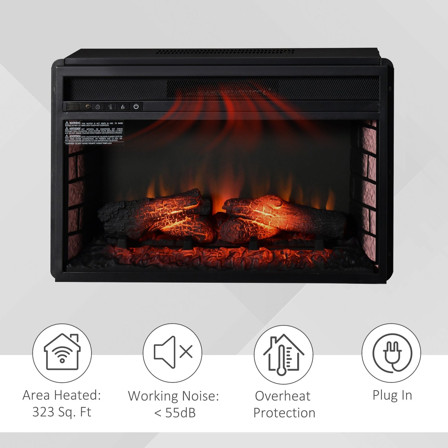 27" Electric Fireplace Insert with Heater 1400W, Black Electric Fireplaces   at Gallery Canada