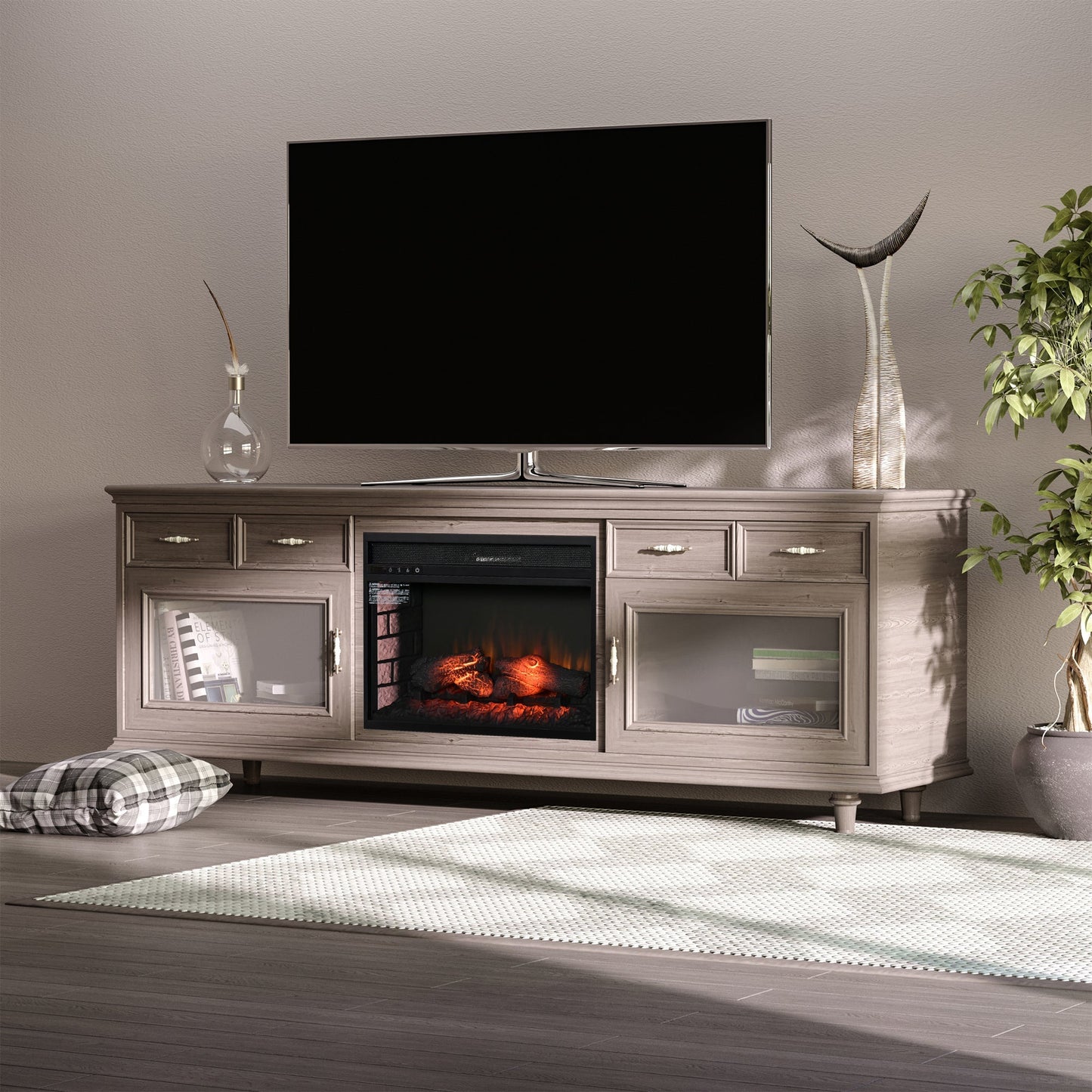 27" Electric Fireplace Insert with Heater 1400W, Black Electric Fireplaces   at Gallery Canada