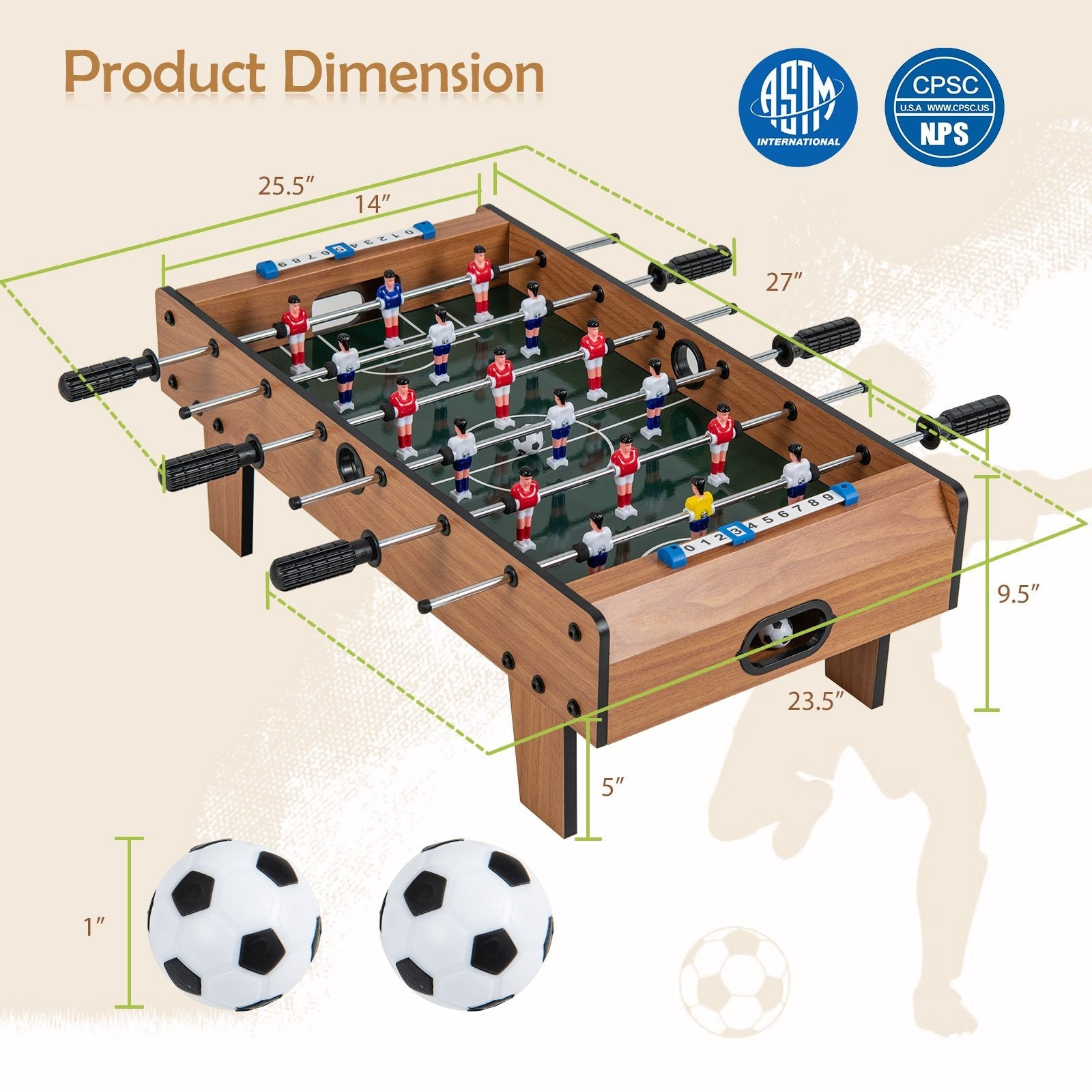 27 Inch Foosball Table Mini Tabletop Soccer Game, Brown Game Room   at Gallery Canada