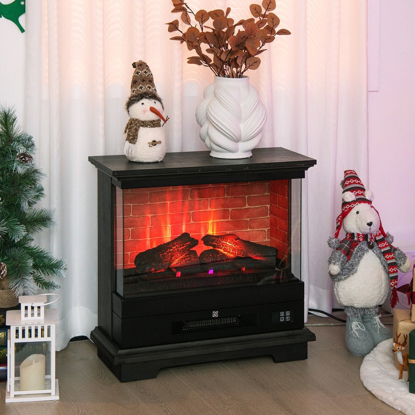 27 Inch Freestanding Electric Fireplace with 3-Level Vivid Flame Thermostat, Black Fireplaces   at Gallery Canada