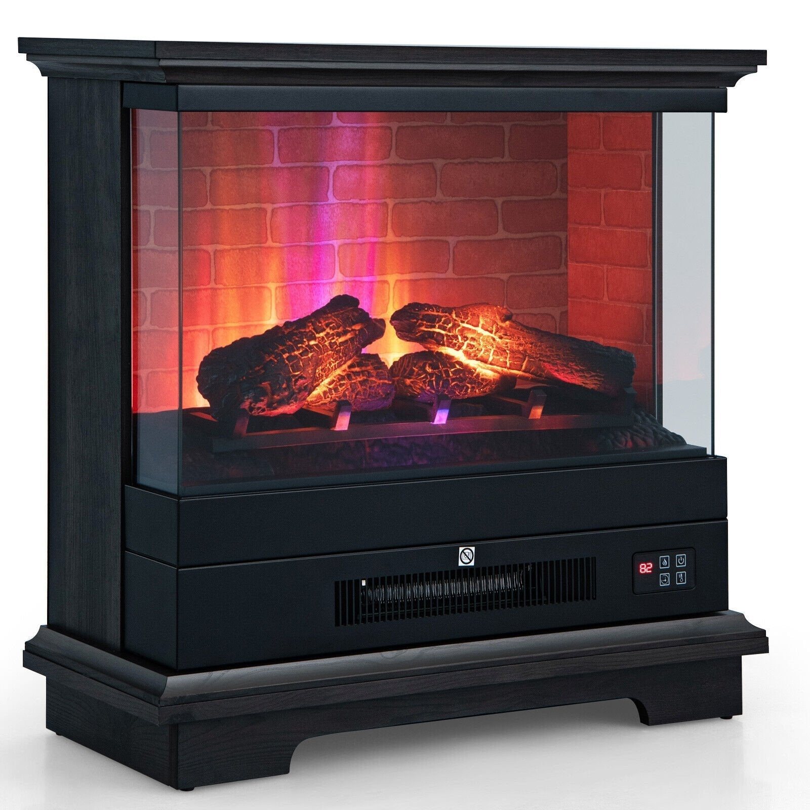 27 Inch Freestanding Electric Fireplace with 3-Level Vivid Flame Thermostat, Black Fireplaces   at Gallery Canada