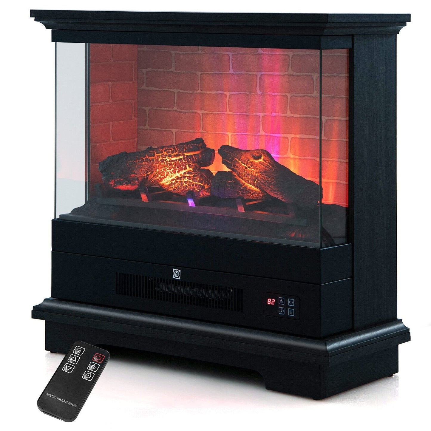 27 Inch Freestanding Electric Fireplace with 3-Level Vivid Flame Thermostat, Black Fireplaces   at Gallery Canada