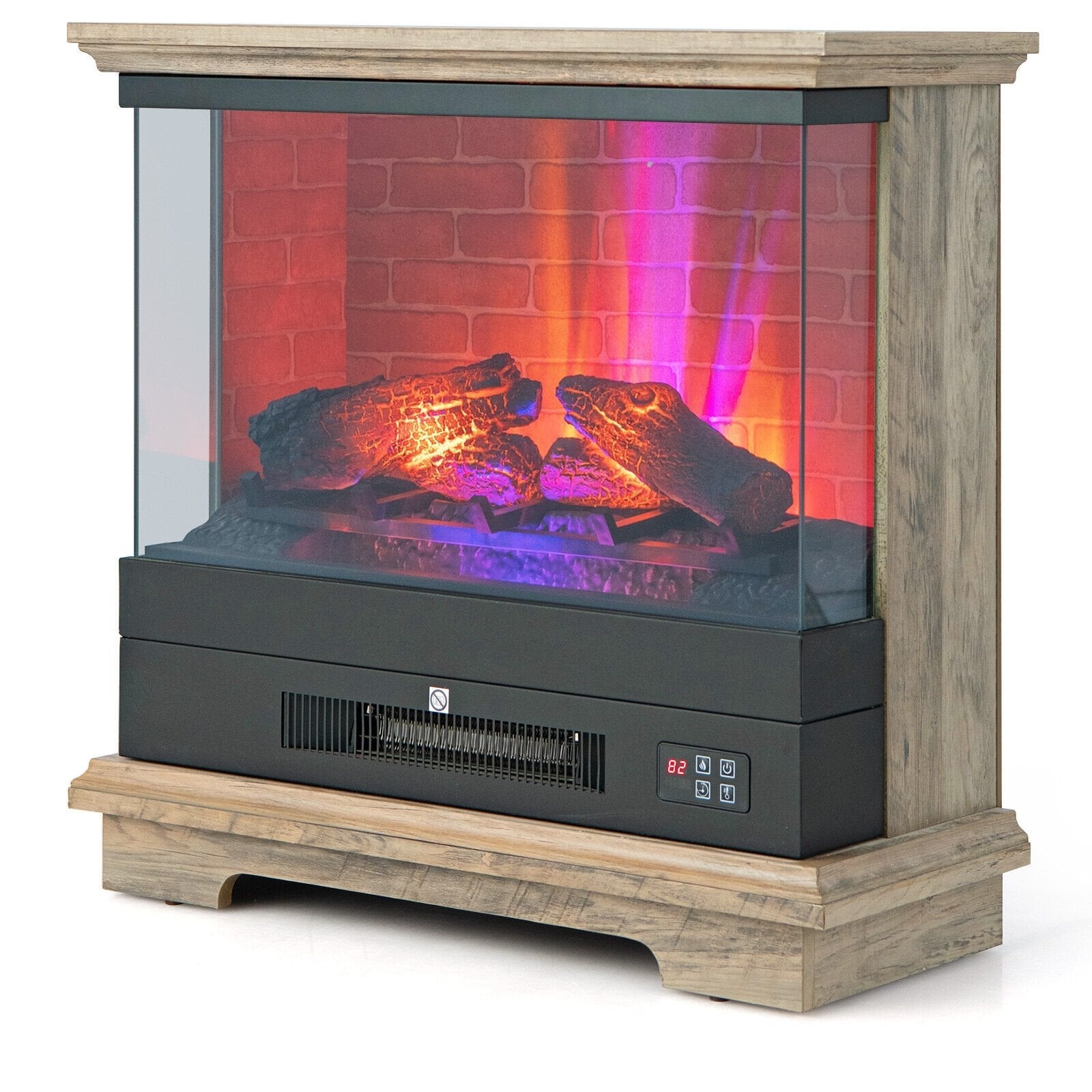 27 Inch Freestanding Electric Fireplace with 3-Level Vivid Flame Thermostat, Natural Fireplaces   at Gallery Canada