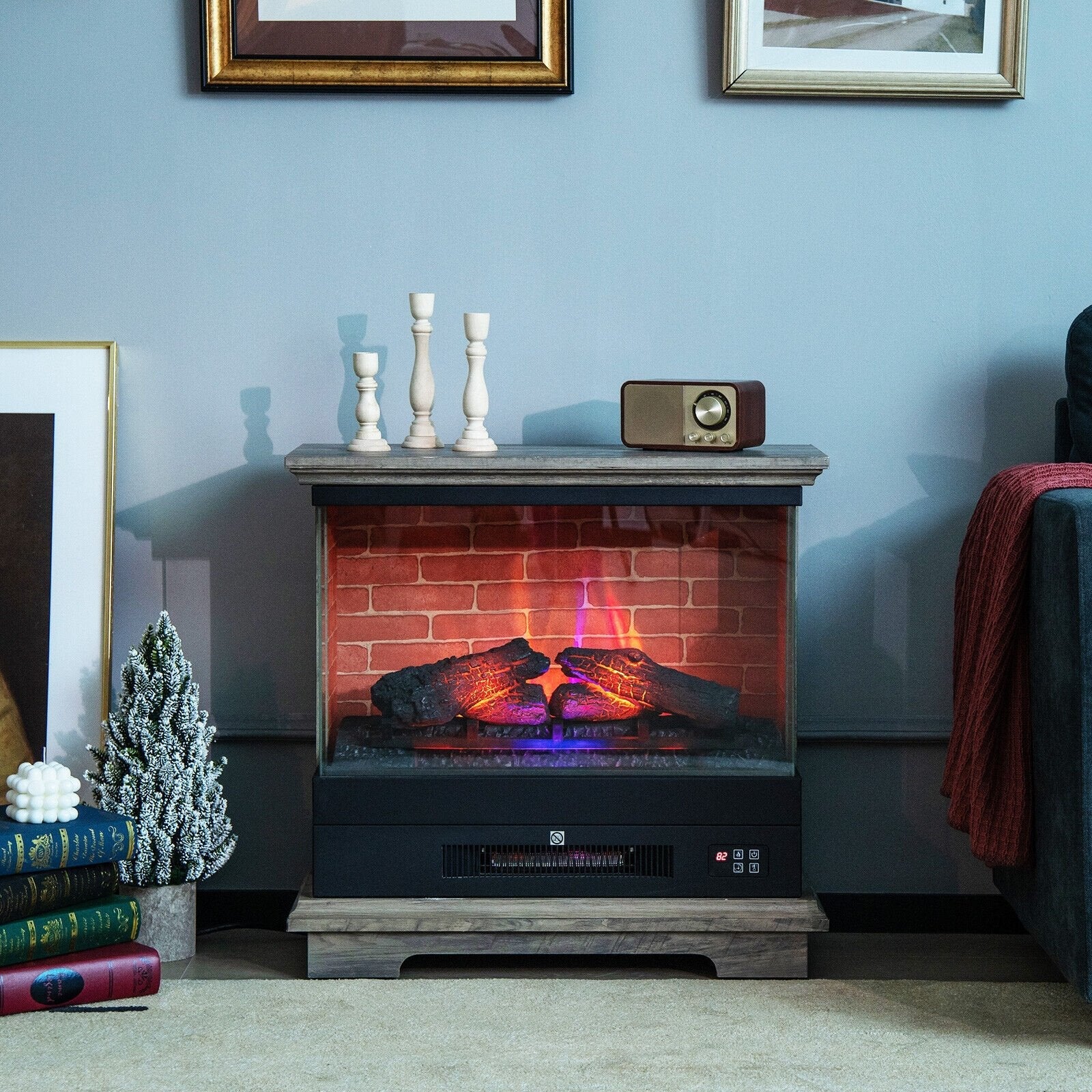 27 Inch Freestanding Electric Fireplace with 3-Level Vivid Flame Thermostat, Natural Fireplaces   at Gallery Canada