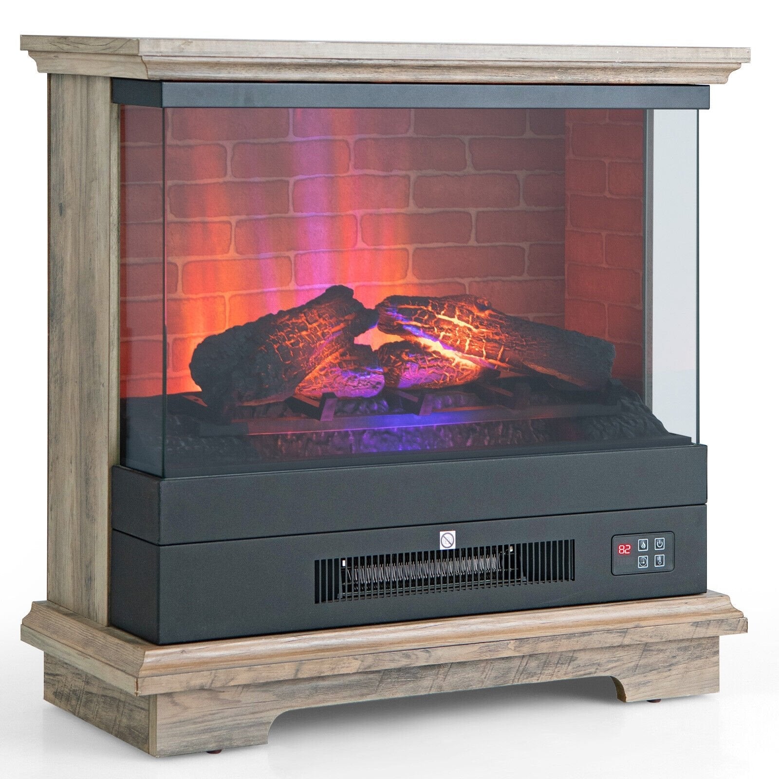 27 Inch Freestanding Electric Fireplace with 3-Level Vivid Flame Thermostat, Natural Fireplaces   at Gallery Canada