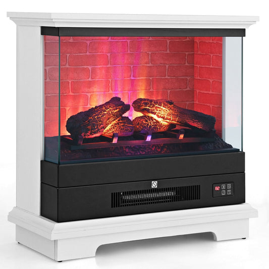 27 Inch Freestanding Electric Fireplace with 3-Level Vivid Flame Thermostat, White Fireplaces   at Gallery Canada