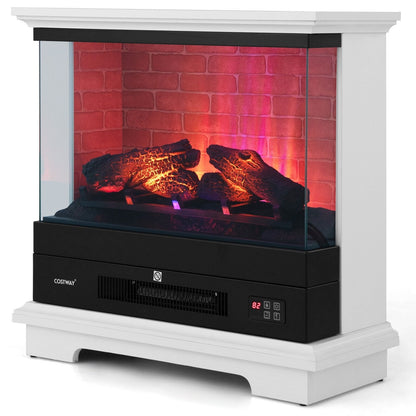 27 Inch Freestanding Electric Fireplace with 3-Level Vivid Flame Thermostat, White Fireplaces   at Gallery Canada