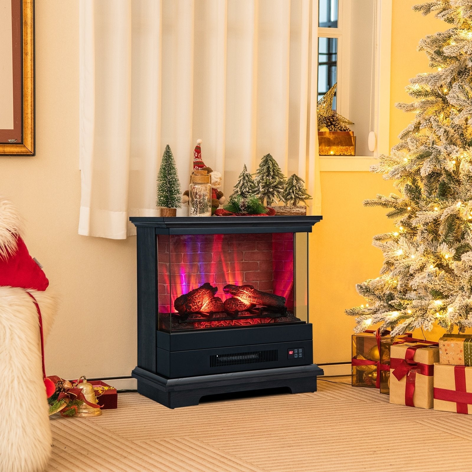 27 Inch Freestanding Fireplace with Remote Control, Black Fireplaces   at Gallery Canada