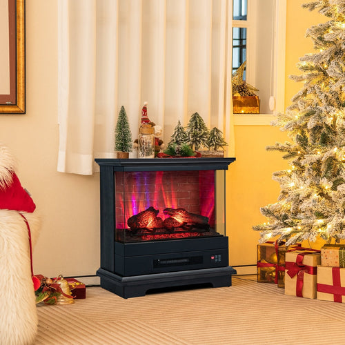 27 Inch Freestanding Fireplace with Remote Control, Black