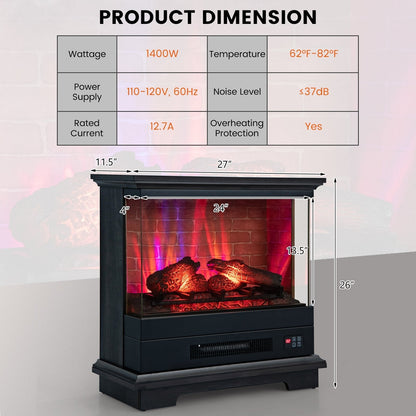 27 Inch Freestanding Fireplace with Remote Control, Black Fireplaces   at Gallery Canada